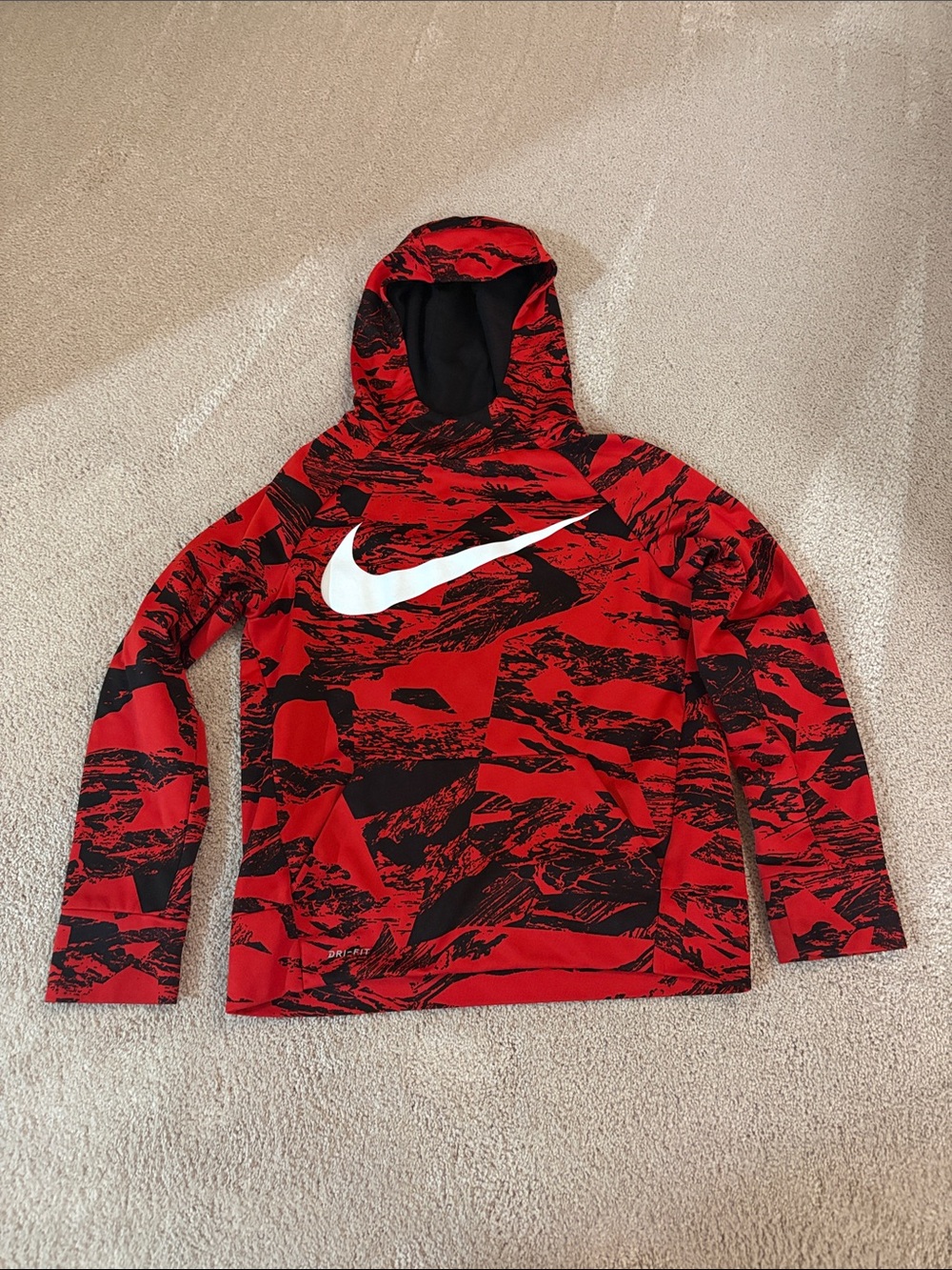 Nike Kids Red & Black Graphic Swoosh Hoodie Size Medium